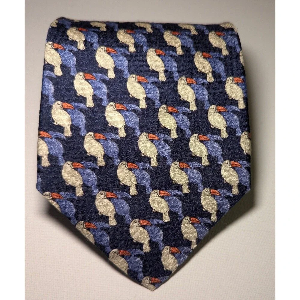 Ermenegildo Zegna Blue Toucan Silk Tie Made n Italy Luxury Designer Novelty Bird